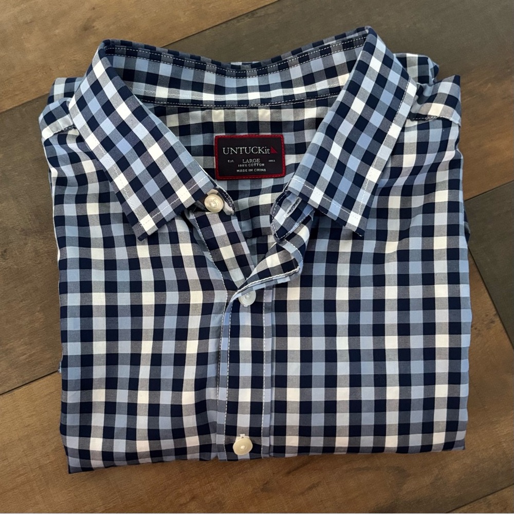 UNTUCKit Artezin Shirt Men Large Blue White Check Long Sleeve Button Up Casual